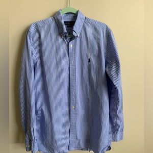 Blue with White Stripes Ralph Lauren Long Sleeve Button Down Shirt